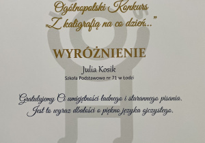 II Ogólnopolskim Konkursie Kaligraficznym „Z kaligrafią na co dzień…”