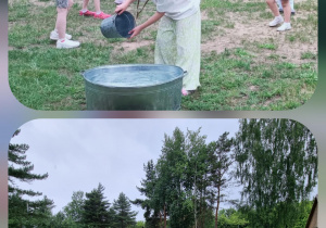 Uczniowie podczas wycieczki w skansenie.