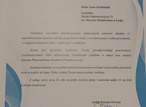 Laureatka Wojewódzkiego Konkursu Przedmiotowego z Biologii