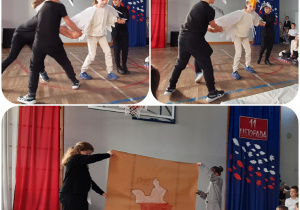 Uczniowie klasy 3A podczas przedstawienia z okazji Święta Niepodległości.