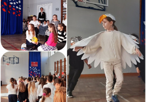 Uczniowie klasy 3A podczas przedstawienia z okazji Święta Niepodległości.