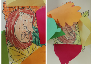 Prace plastyczne przedstawiające jeże otulone podczas snu liśćmi